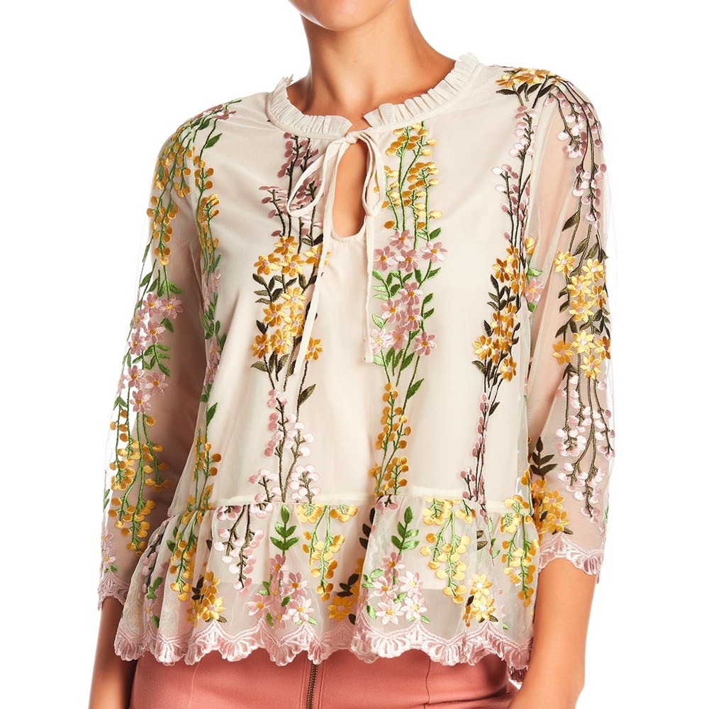 NWTCupcakes & Cashmere Floral Mesh Embroidered Top